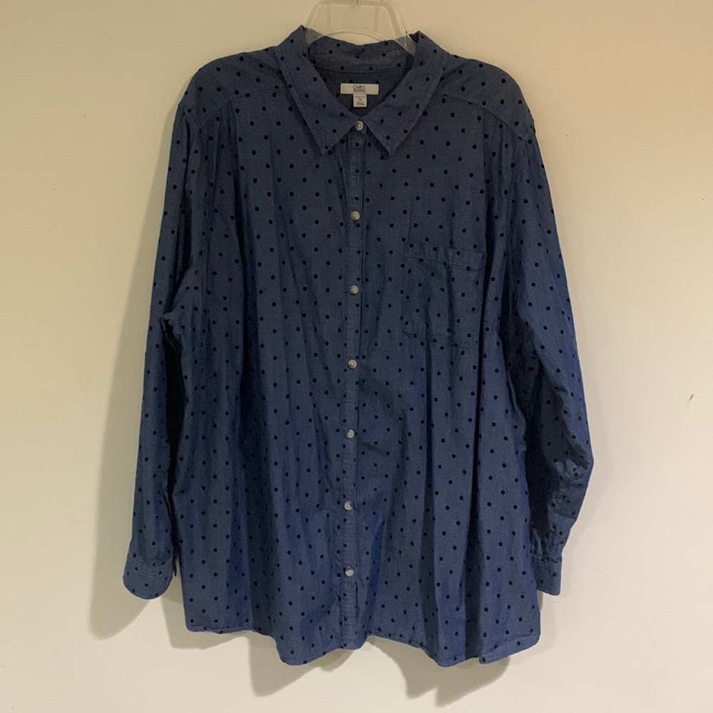 Croft & Barrow Blue & Black Polka Dot Long Sleeve Button Down Shirt, size 3X